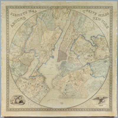 Mappa di Sidney dodici miglia intorno a New York da American School